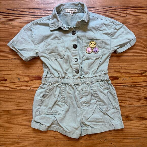 Derek Heart mint green smily face patch short sleeve girls romper SIZE 6 - Picture 1 of 6